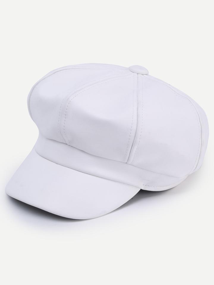 Romwe White Faux Leather Octagonal Cap