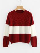 Romwe Color Block Texture Knit Sweater
