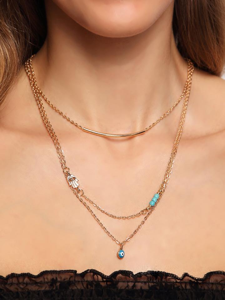 Romwe Turquoise Aad Lovely Charm Pendant Wrap Link Necklace