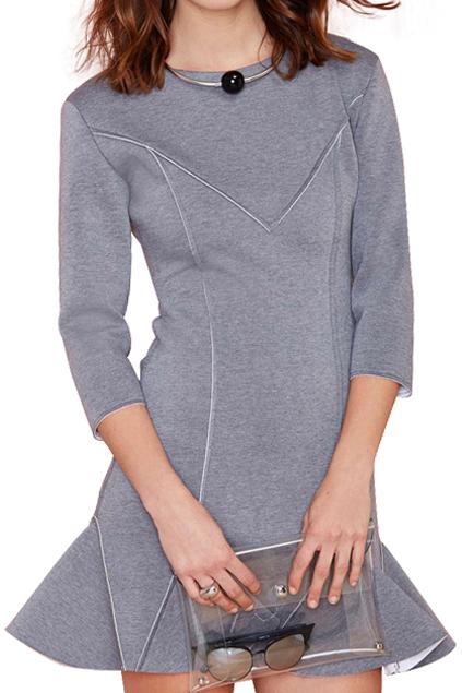 Romwe Falbala Hem Slim Grey Dress