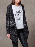 Romwe Black Shawl Collar Tweed Coat
