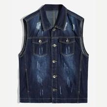 Romwe Men Ripped Sleeveless Denim Jacket