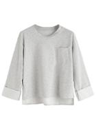 Romwe Pale Grey Dip Hem Pocket Rolled Sleeve T-shirt