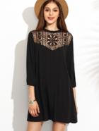 Romwe Black Crochet Front Tunic Dress