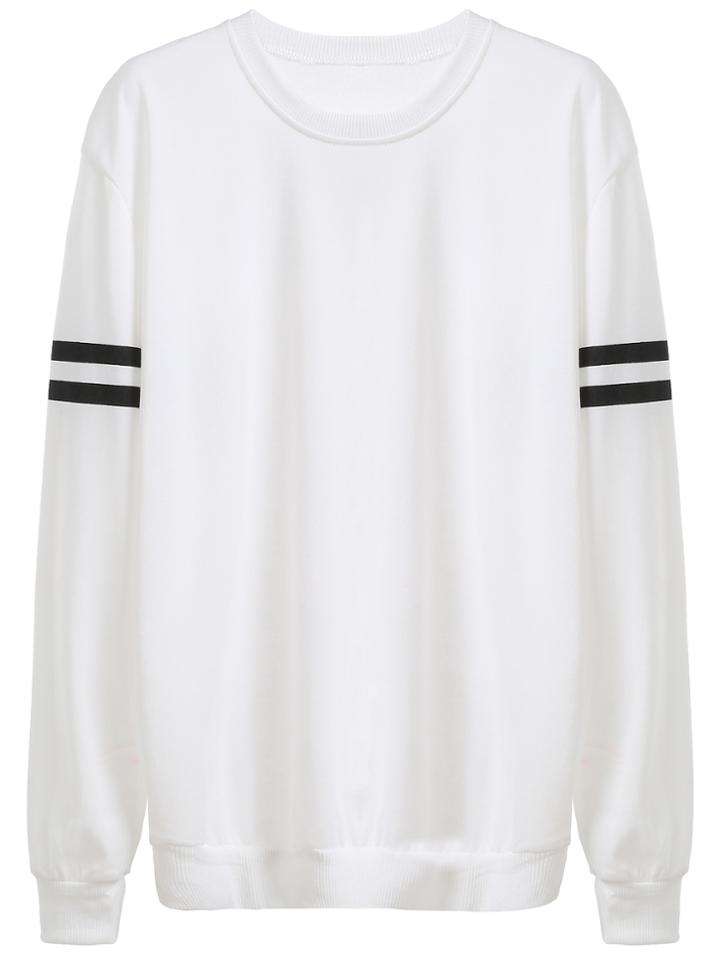 Romwe White Varsity Striped Sweatshirt