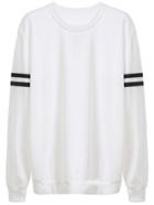 Romwe White Varsity Striped Sweatshirt