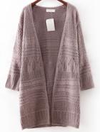 Romwe Coffee Hollow Plain Long Cardigan