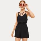 Romwe Criss Cross Solid Cami Playsuit