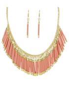 Romwe Beautiful Pink Resin Tassel Long Necklace Earrings Jewelry Set