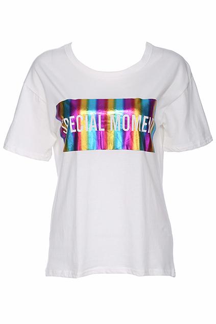 Romwe Special Moment Print White Short-sleeved T-shirt