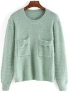 Romwe Women Long Sleeve Green Sweater With Pockets