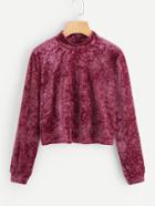 Romwe Velvet High Neck Crop Tee