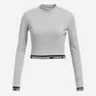 Romwe Letter Tape Trim Crop Ribbed Tee