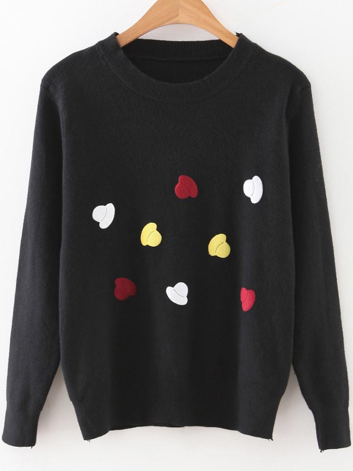 Romwe Black Cartoon Hat Print Round Neck Sweater