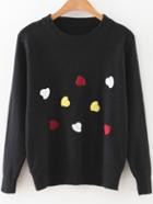 Romwe Black Cartoon Hat Print Round Neck Sweater