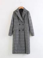Romwe Double Breasted Longline Houndstooth Coat