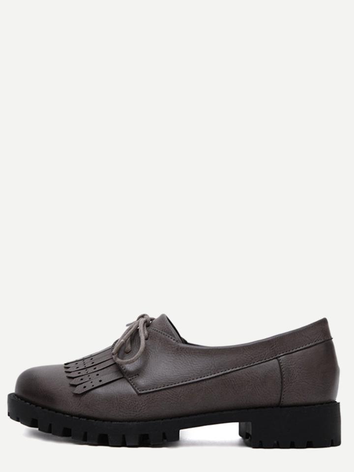 Romwe Grey Pu Tassel Lace Up Shoes