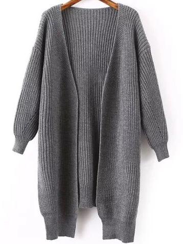 Romwe Puff Sleeve Dip Hem Grey Coat