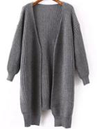 Romwe Puff Sleeve Dip Hem Grey Coat