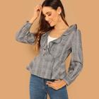 Romwe Ruffle Detail V-neck Plaid Blazer