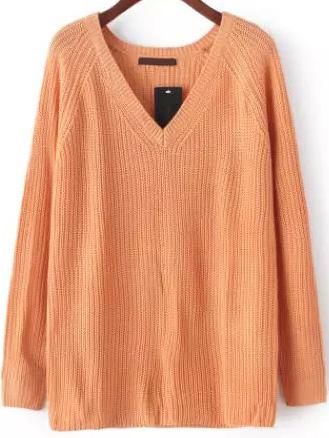 Romwe V Neck Knit Yellow Sweater