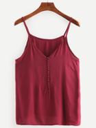 Romwe Burgandy Spaghetti Strap Single Breasted Cami Top