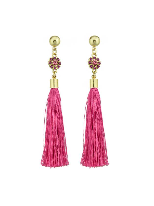 Romwe Hotpink Ethnic Style Boho Earrings Long Tassel Drop Earrings