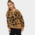 Romwe Plus Leopard Pattern Fuzzy Sweater