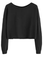 Romwe Black Drop Shoulder Crop Sweatshirt