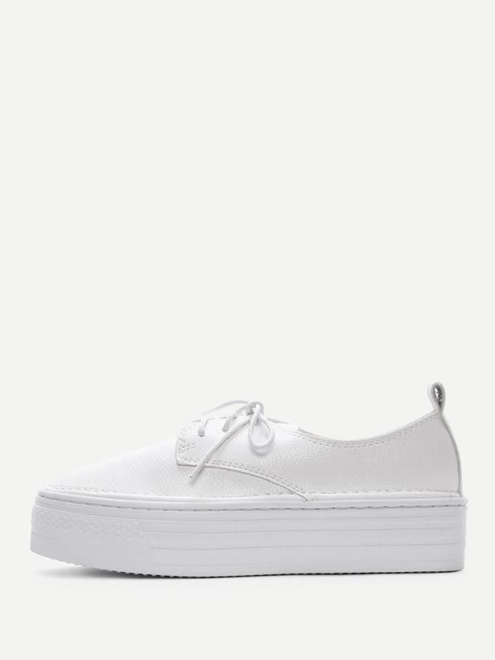 Romwe Lace Up Flatform Pu Sneakers