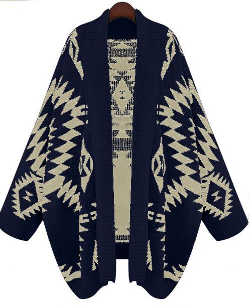 Romwe Batwing Geometric Print Loose Cardigan
