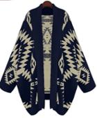 Romwe Batwing Geometric Print Loose Cardigan