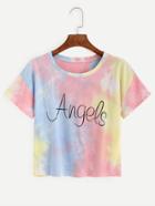 Romwe Multicolor Pastel Tie Dye Letter Print T-shirt