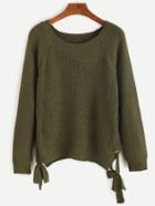 Romwe Army Green Lace Up Side Sweater