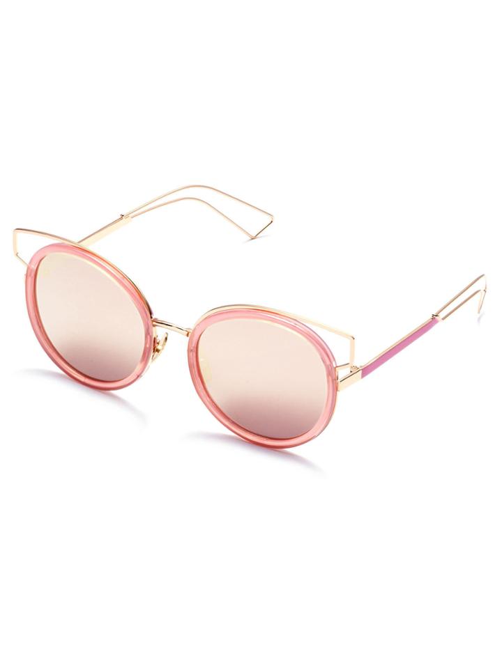 Romwe Pink Metal Frame Cut Out Sunglasses