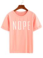 Romwe Pink Letters Print T-shirt