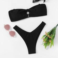 Romwe Detachable Straps High Leg Bikini Set