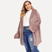 Romwe Plus Drop Shoulder Solid Hooded Coat