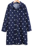 Romwe Lapel Star Print Denim Coat