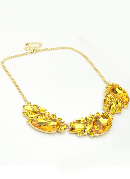 Romwe Yellow Gemstone Gold Geometric Chain Necklace