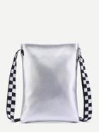 Romwe Pu Crossbody Bag With Gingham Strap