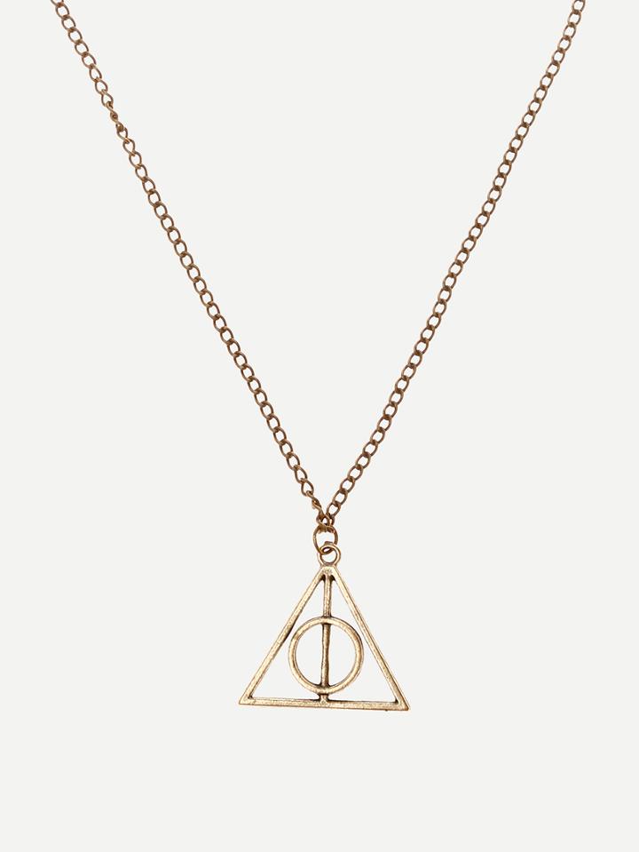 Romwe Antique Brass Deathly Hallows Pendant Necklace