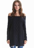 Romwe Off-shoulder Diamond Patterned Sweater