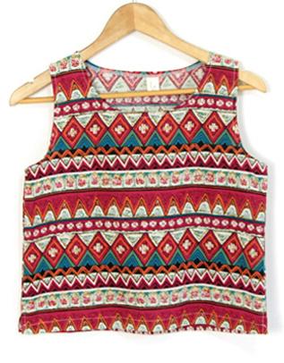 Romwe Tribal Print Crop Red Tank Top