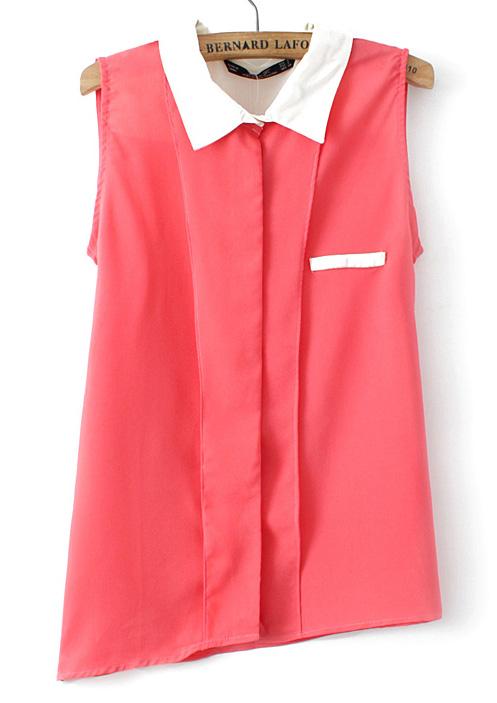 Romwe Contrast Collar Asymmetrical Red Blouse