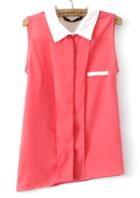 Romwe Contrast Collar Asymmetrical Red Blouse