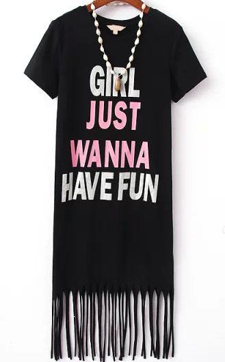 Romwe With Tassel Letter Print Dress