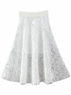 Romwe White Knee Length Zipper Back Lace Flare Skirt