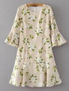 Romwe Bell Sleeve Ruffle Hem Dress