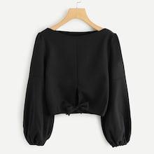 Romwe Knot Front Solid Blouse